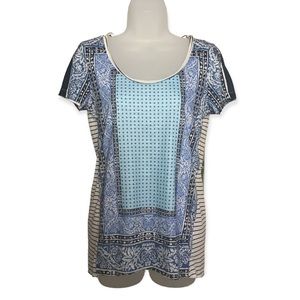 AK Casual Lojas Riachuelo Women’s Blue White Shirt Top Short Sleeve Cotton Sz …